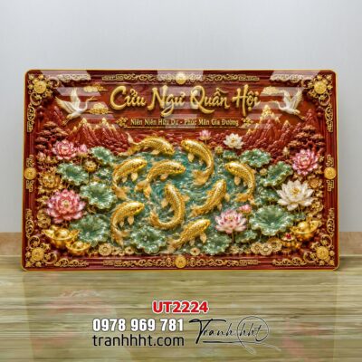 Tranh hoa sen cá chép treo tường UT2224