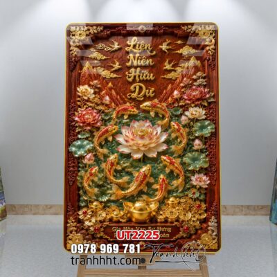Tranh hoa sen cá chép treo tường UT2225