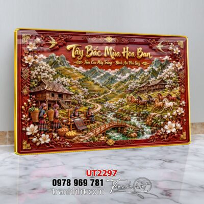 Tranh đồng quê làng quê Tây Bắc phong thuỷ treo tường UT2297