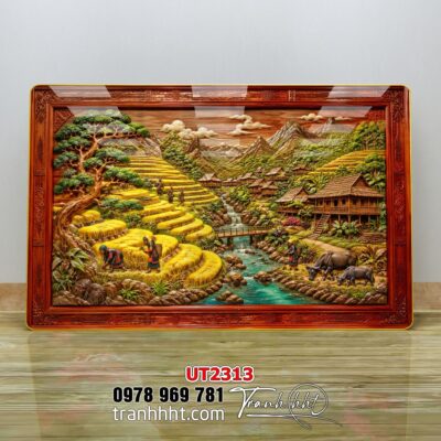 Tranh đồng quê làng quê Tây Bắc phong thuỷ treo tường UT2313