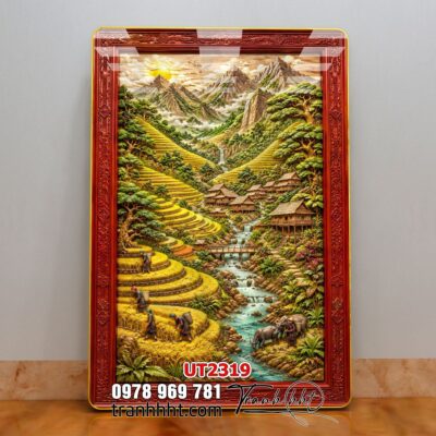 Tranh đồng quê làng quê Tây Bắc phong thuỷ treo tường UT2319