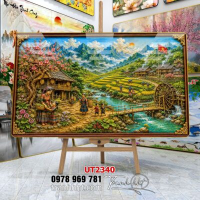 Tranh đồng quê làng quê Tây Bắc phong thuỷ treo tường UT2340