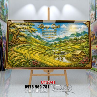 Tranh đồng quê làng quê Tây Bắc phong thuỷ treo tường UT2341