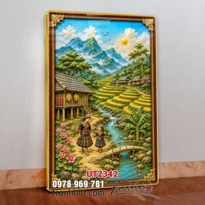 Tranh đồng quê làng quê Tây Bắc phong thuỷ treo tường UT2342