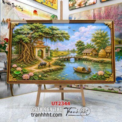 Tranh đồng quê làng quê Tây Bắc phong thuỷ treo tường UT2344