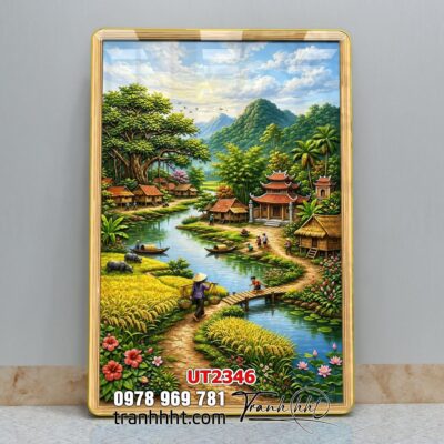 Tranh đồng quê làng quê Tây Bắc phong thuỷ treo tường UT2346