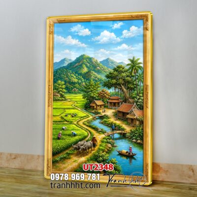 Tranh đồng quê làng quê Tây Bắc phong thuỷ treo tường UT2348