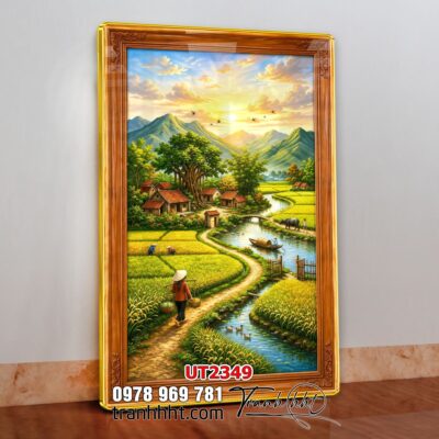 Tranh đồng quê làng quê Tây Bắc phong thuỷ treo tường UT2349