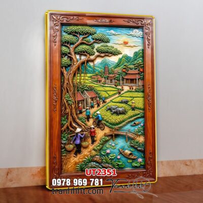 Tranh đồng quê làng quê Tây Bắc phong thuỷ treo tường UT2351