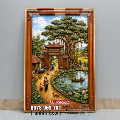 Tranh đồng quê làng quê Tây Bắc phong thuỷ treo tường UT2357