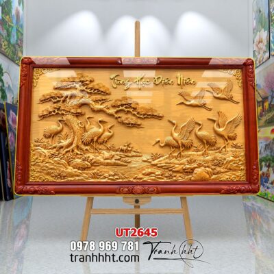 Tranh tùng hạc tứ quý rồng phượng phong thuỷ UT2645
