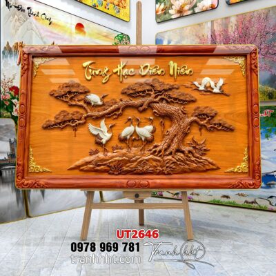 Tranh tùng hạc tứ quý rồng phượng phong thuỷ UT2646