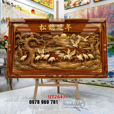 Tranh tùng hạc tứ quý rồng phượng phong thuỷ UT2647