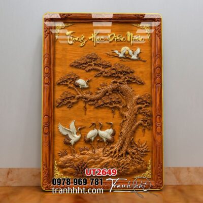 Tranh tùng hạc tứ quý rồng phượng phong thuỷ UT2649