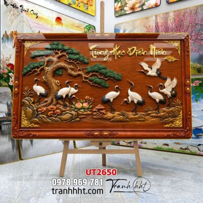 Tranh tùng hạc tứ quý rồng phượng phong thuỷ UT2650