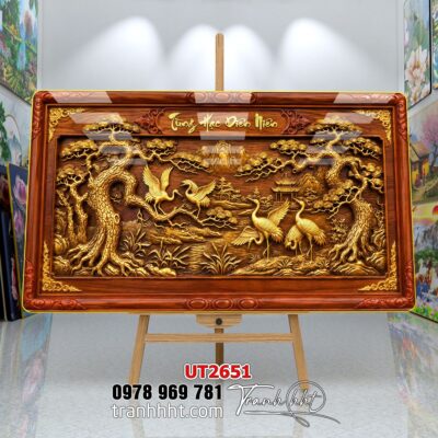 Tranh tùng hạc tứ quý rồng phượng phong thuỷ UT2651