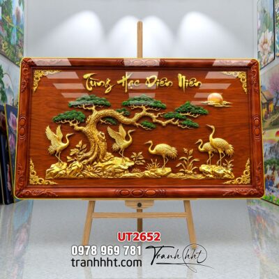 Tranh tùng hạc tứ quý rồng phượng phong thuỷ UT2652