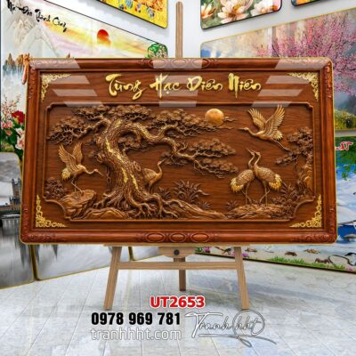 Tranh tùng hạc tứ quý rồng phượng phong thuỷ UT2653