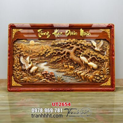 Tranh tùng hạc tứ quý rồng phượng phong thuỷ UT2654