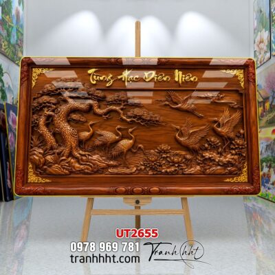 Tranh tùng hạc tứ quý rồng phượng phong thuỷ UT2655