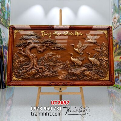 Tranh tùng hạc tứ quý rồng phượng phong thuỷ UT2657