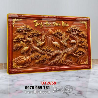 Tranh tùng hạc tứ quý rồng phượng phong thuỷ UT2659