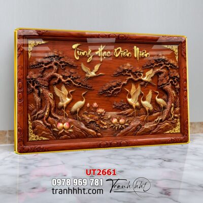 Tranh tùng hạc tứ quý rồng phượng phong thuỷ UT2661