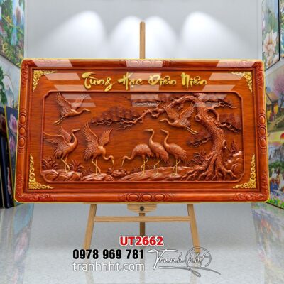 Tranh tùng hạc tứ quý rồng phượng phong thuỷ UT2662