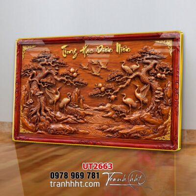 Tranh tùng hạc tứ quý rồng phượng phong thuỷ UT2663