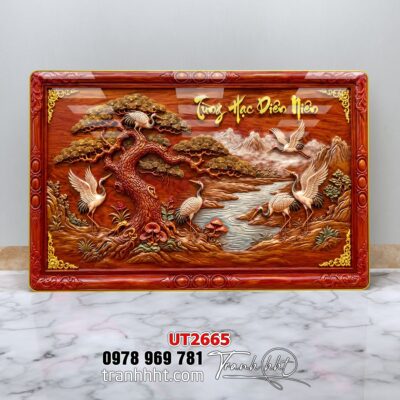 Tranh tùng hạc tứ quý rồng phượng phong thuỷ UT2665