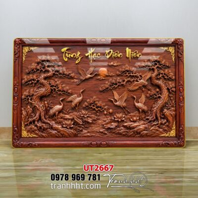 Tranh tùng hạc tứ quý rồng phượng phong thuỷ UT2667