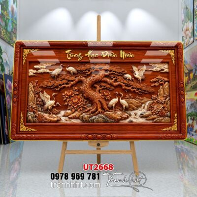 Tranh tùng hạc tứ quý rồng phượng phong thuỷ UT2668