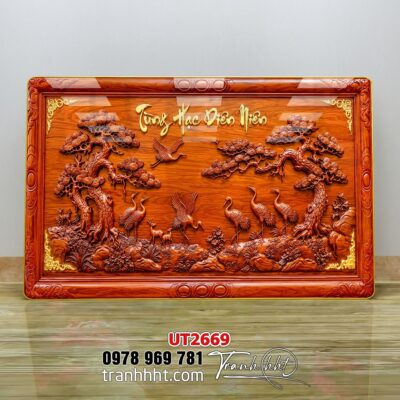 Tranh tùng hạc tứ quý rồng phượng phong thuỷ UT2669