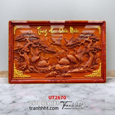 Tranh tùng hạc tứ quý rồng phượng phong thuỷ UT2670