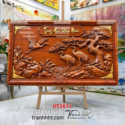 Tranh tùng hạc tứ quý rồng phượng phong thuỷ UT2671
