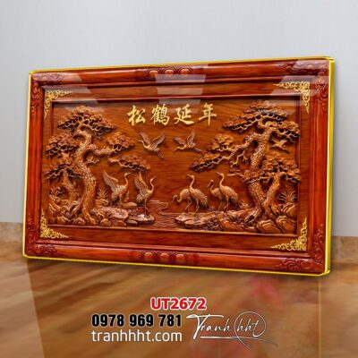 Tranh tùng hạc tứ quý rồng phượng phong thuỷ UT2672