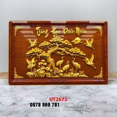 Tranh tùng hạc tứ quý rồng phượng phong thuỷ UT2673