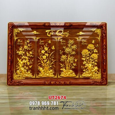 Tranh tùng hạc tứ quý rồng phượng phong thuỷ UT2674