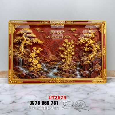 Tranh tùng hạc tứ quý rồng phượng phong thuỷ UT2675