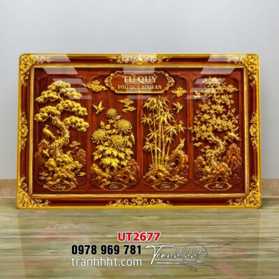 Tranh tùng hạc tứ quý rồng phượng phong thuỷ UT2677