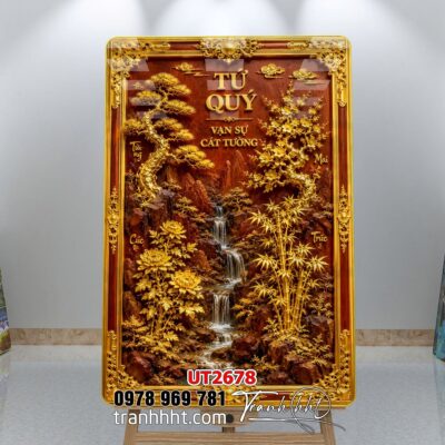 Tranh tùng hạc tứ quý rồng phượng phong thuỷ UT2678