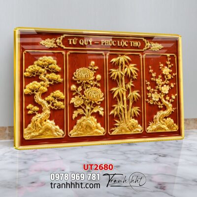 Tranh tùng hạc tứ quý rồng phượng phong thuỷ UT2680