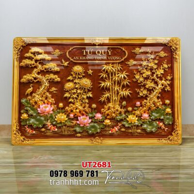 Tranh tùng hạc tứ quý rồng phượng phong thuỷ UT2681