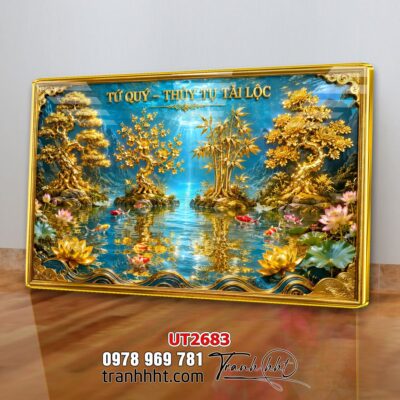 Tranh tùng hạc tứ quý rồng phượng phong thuỷ UT2683