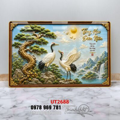 Tranh tùng hạc tứ quý rồng phượng phong thuỷ UT2688