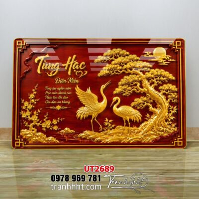 Tranh tùng hạc tứ quý rồng phượng phong thuỷ UT2689