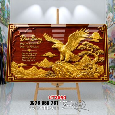 Tranh tùng hạc tứ quý rồng phượng phong thuỷ UT2690