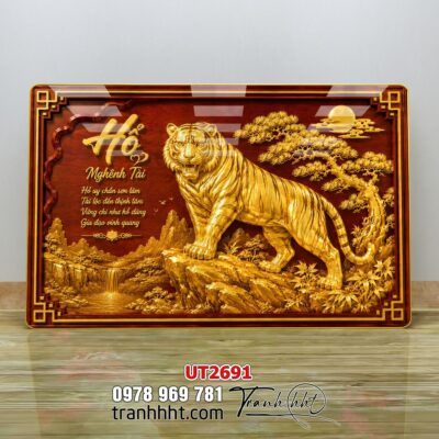 Tranh tùng hạc tứ quý rồng phượng phong thuỷ UT2691