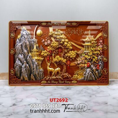 Tranh tùng hạc tứ quý rồng phượng phong thuỷ UT2692
