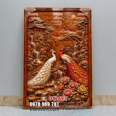 Tranh tùng hạc tứ quý rồng phượng phong thuỷ UT2693